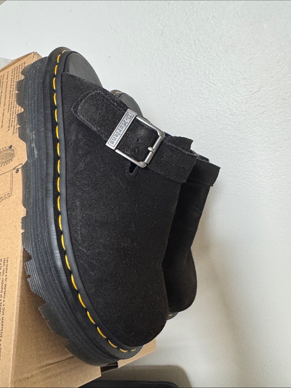 Dr. Martens Zebzag Suede Casual Slingback Platform Mules in Black,